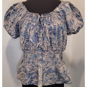 VTG Ralph Lauren Floral Ruffle Blouse 1X Cottagecore Whimsigoth Fairy Coastal
